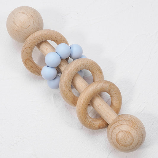Wooden Teether With Silicone Beads - Blue