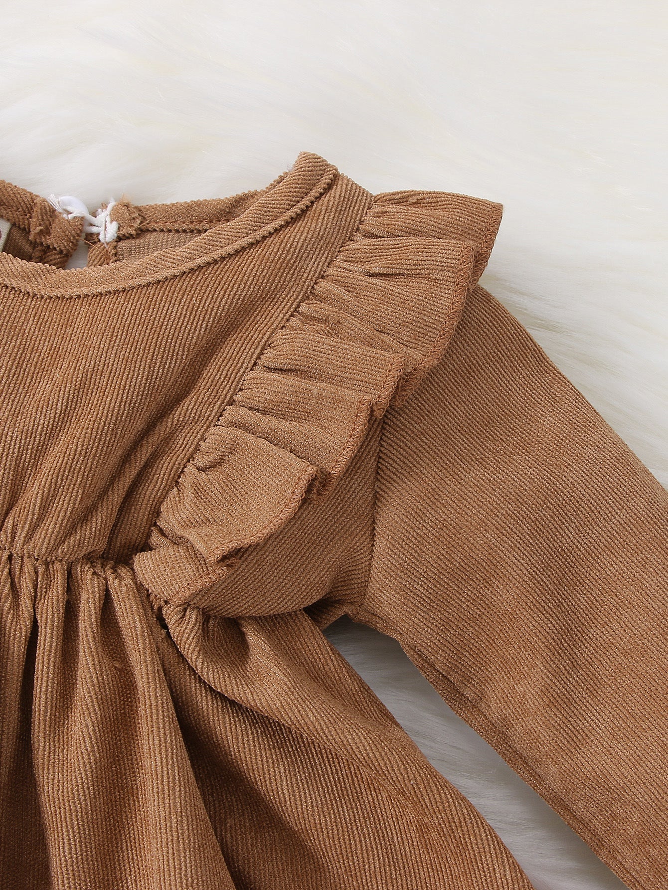 Tan Corduroy Frill Dress