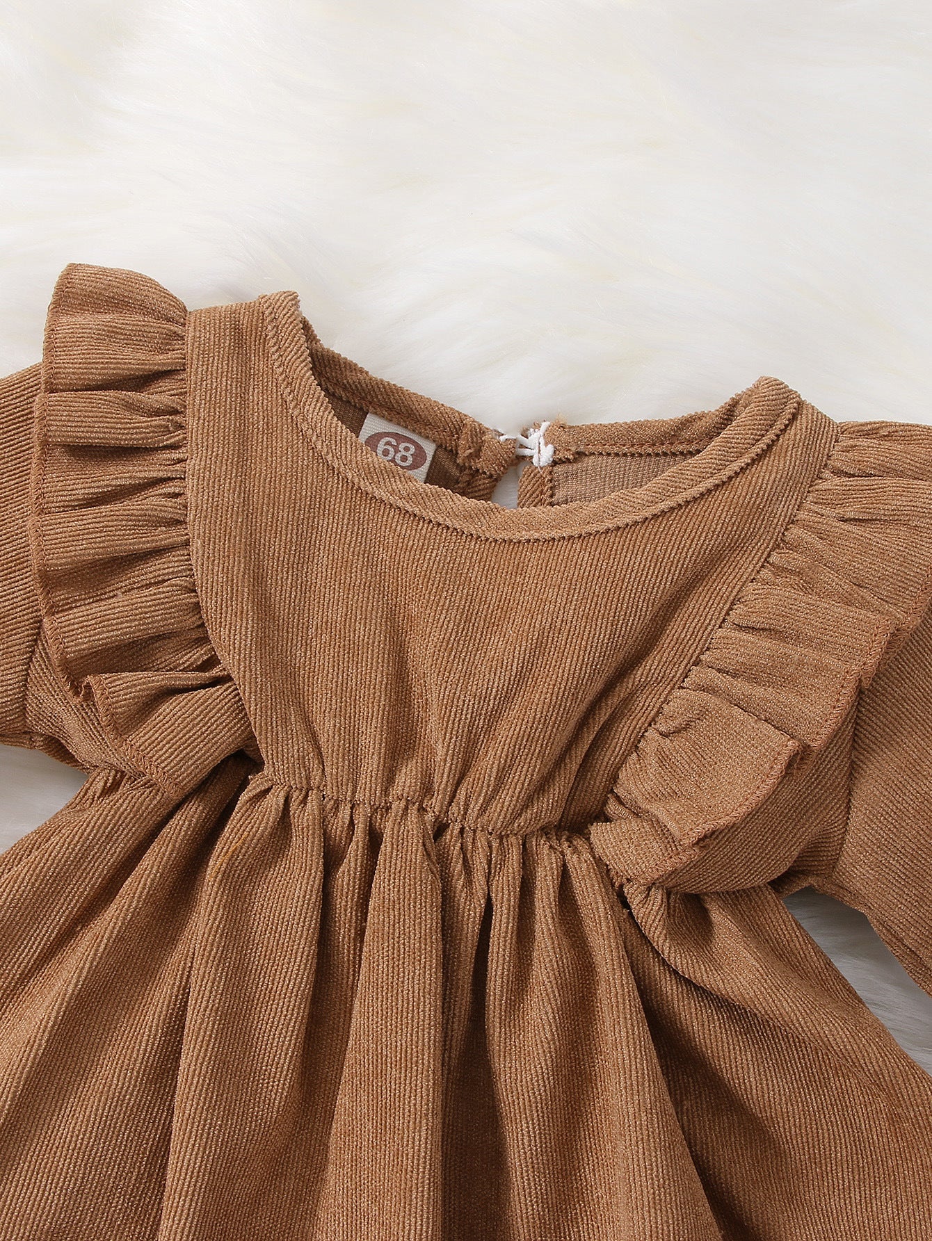 Tan Corduroy Frill Dress