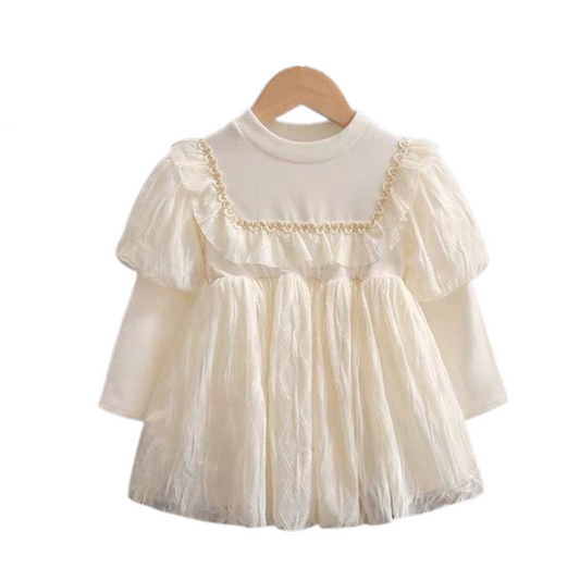 White long sleeve frill dress