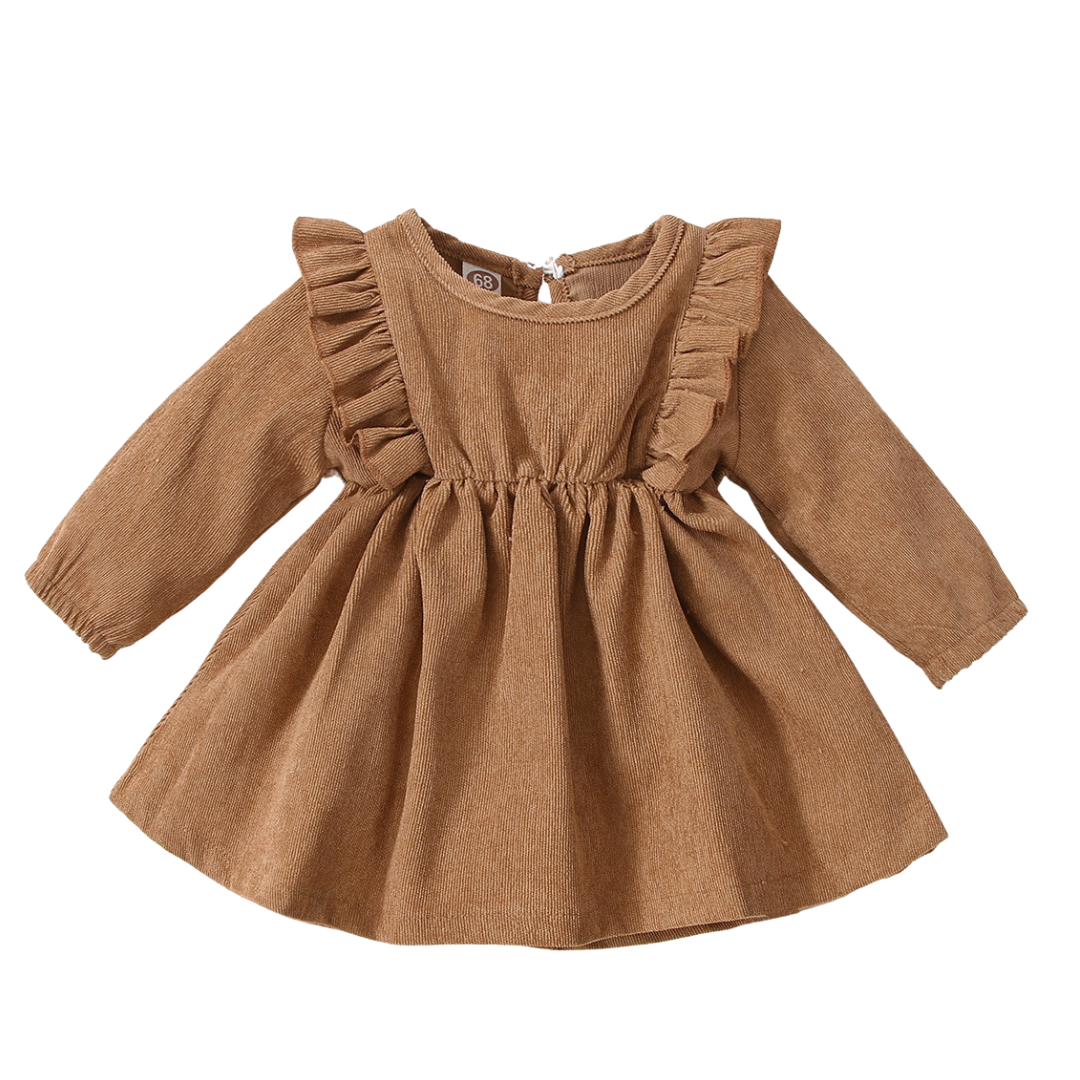 Tan Corduroy Frill Dress