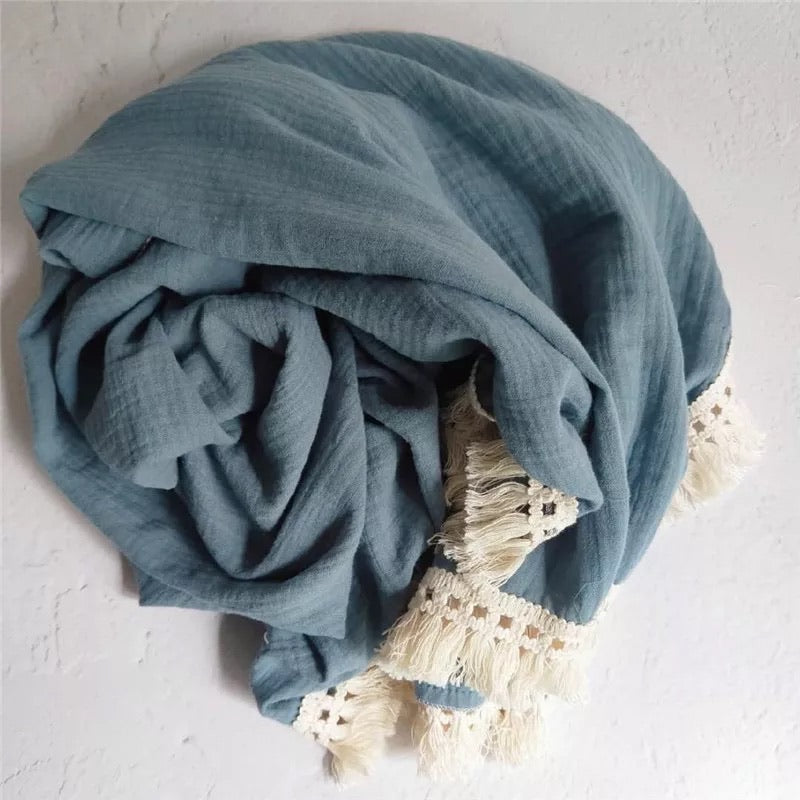 Muslin Tassel Blanket - Teal