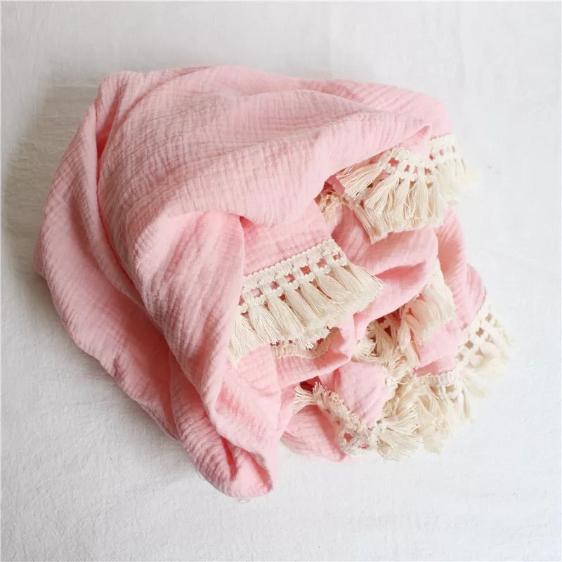 Muslin Tassel Blanket - Strawberry